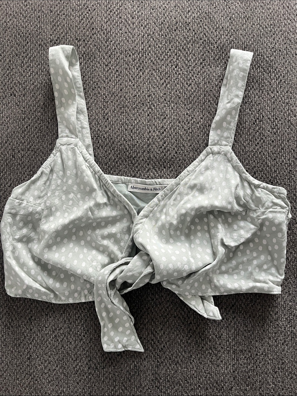 Abercrombie & Fitch Sage Green Polka Dot Tie-Front Crop Top